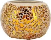Fdit Mosaic Glass Candle Holder Tealight Candle Holder Handcrafted Exquisite Romantic Gold for Dining Table Decoration with Unique Mosaic Design
