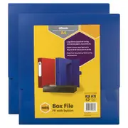 2x Marbig PP A4 60mm Box File w/ Button Document Paper/Stationery Organiser Blue