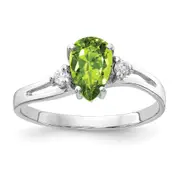 14k White Gold 7x5mm Pear Peridot A Real Diamond ring