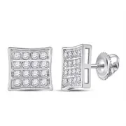 14k White Gold Round Diamond Square Earrings 1/10 Cttw