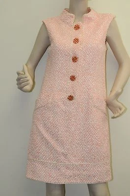 $3660 New Oscar de la Renta Flower Buttons pink Peach White TWEED P13 DRESS 6