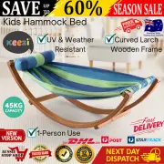 Kids Timber Hammock Bed Swing And Stand Lightweight Wood Frame w/Pillow Blue