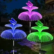 Solar Garden Lights Waterproof 3 Pack Solar Lights Outdoor Decorative 7 Color Changing Double Jellyfish and Butterfly Flower Garden Decor Yard Christmas Pool Outdoor, Gifts for Mother's Women