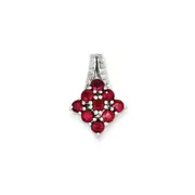 Sterling Silver Diamond u0026 Glass Filled Ruby Square Pendant