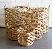 Western Farmhouse Stylish Hand Woven Nesting Storage Wicker Baskets Set Of 5