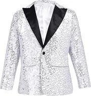 [Yruioon] Boys Shiny Sequins Blazer Tuxedo Party Prom Wedding One Button Jacket for Dinner Party Banquet