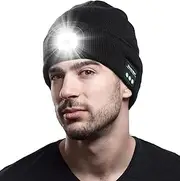 [AllHats] Bluetooth Beanie Hat with Light, Unisex USB Rechargeable LED Headlamp Cap with Headphones, Built-in Speakers & Mic Winter Knitted Night Lighted Music Beanie Hat, for Men Him Husband