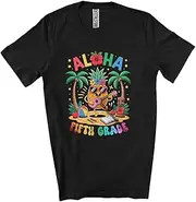 [Generic] Aloha Fifth Grade; Joyful Summer Vacation Pineapple Playing Ukulele; Hawaiian Family Unisex T-Shirt