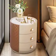 Fin 3-Drawer Marble Slate Top Modern Nightstand Round End Table Fully Assembled