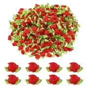 500 Pcs Mini Ribbon Roses Flowers Bows for Crafts, 15mm/0.6" Dia, Red