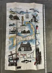 VTG Kay Dee Cape Cod Towel Kitchen 100% Linen NOS Seashore Scenes Map Scenery