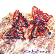 BLUE RED GOLD BUTTERFLY ART GLASS CEILING FAN LIGHT SWITCH PULL LARGE PAIR B105