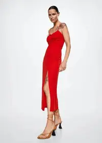 在飛比找Yahoo!奇摩拍賣優惠-Mango 黑色 紅色 細肩帶開衩長裙洋裝 598元