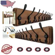 Farmhouse Style Wall Mounted Coat Hanger - 10 Heavy Duty Hooks for Coats & Hats