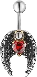 [HZMAN] Belly Button Rings for Women 14G Surgical Steel Belly Rings Gothic Crystal Love Heart Belly Rings Navel Piercing Jewelry