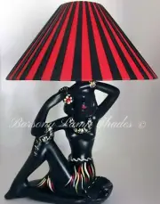 PLASTIC RIBBON LARGE "COOLIE" RED & BLACK LAMPSHADE for BARSONY LADY LAMP