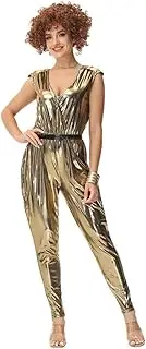 Costume Bay Women's 60s 70s Vintage Groovy Shimmy Hippie Dress with Headband Costume Flared Pants Halloween Disco Outfit Fancy Dress Cosplay Carnival Party (Gold Disco Costume, XL)