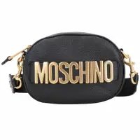 在飛比找Yahoo奇摩購物中心優惠-MOSCHINO 荔枝紋牛皮金字手拿/斜背包(黑色)