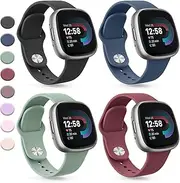 4 Pack Sport Bands for Fitbit Versa 3/4 and Sense/Sense 2 Smart Watch - Soft Silicone Adjustable Wristbands Straps (For Large Wrist)