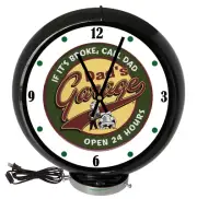 Dads Garage Open 24 Hours Sign, Black Lighted Gas Pump Globe Advertising Clock