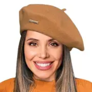 Wool French Berets for Women, Solid Color Beret Hats for Women One Size Camel