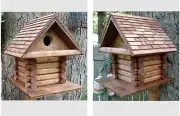 Log Cabin rustic house Bird wood wooden shingled roof Birdhouse garden-yard-Tree