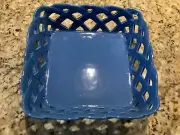 TEMP-TATIONS BLUE LATTICE SQUARE BREAD BASKET