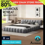 ALFORDSON Bed Frame Double Size Tufted Headboard Foundation Grey Velvet TALMON