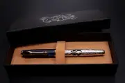 Alma Mater Fountain Pen Solid 925 Silver Navy Blue Cap Extra Fine Nib Blue Ink