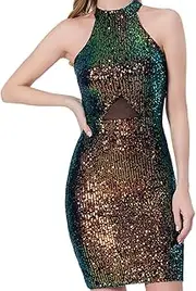 [Vaveren] Women's Sequin Dress Sparkly Short Sequined Dress Party Dress for Prom Cocktail