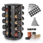 Black Countertop Rotating Spice Rack - Empty 20-Jar Revolving Organizer, Roun...