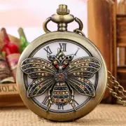 Diamond-encrusted Handicraft Butterfly Pocket Watch Necklace Pendant Chain Gifts