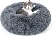 Rabbitgoo Cat Beds for Indoor Cats, 20 Inches Cat Bed Machine Washable, Fluffy round Pet Bed Non-Slip, Calming Soft Plush Donut Cuddler Cushion Self Warming for Small Dogs Kittens, Dark Grey, Medium