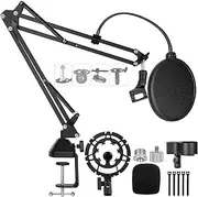 Microphone Stand for Blue Yeti Upgraded Mic Boom Arm Desk Mount for Hyperx Quadcast Blue Yeti Pro X Snowball with Top Grade Shock Mount, Pop Filter,Windscreen,Mic Holder for Broadcasting Game