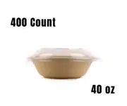400 Ct. Round Disposable Bowls with Dome Lids Natural Sugarcane Bagasse 40oz.