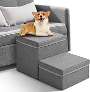 Dog Steps,2 Steps Dog Stairs Foldable Dog Ramp with Storage Box,Pet Stairs for Bed SofaSoft Non-Slip,Help Pet Easily Up Down, Dog Ramp Perfect for Small Dogs Cats(Grey)