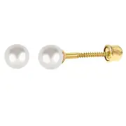 14K Solid Gold Pearl Screw Back Earrings 5mm Children's Studs