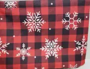 1 Printed Fabric Tablecloth,52"x52"Square,CHRISTMAS SNOWFLAKES ON PLAID,Splendid