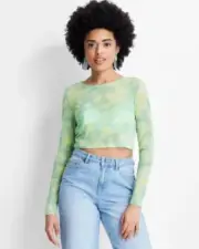 Women's Long Sleeve Tie-Dye Mesh Crop Top - Future Collective with Gabriella L