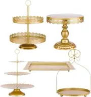 5Pcs Gold Cake Stands Set Metal Round Cupcake Holder Cookies Dessert Display