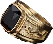 [Mulmoy] Vintage Gold Color Double Dragon Gemstone Men's and Women's Titanium Steel Ring
