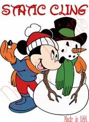 Mickey Mouse with Snowmen3 Static Cling Decoration for Windows, Mirrors.