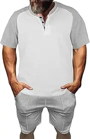 [Generic] Workout Compression Shirt Summer Casual Short Sleeved Buttons Colour Plaid T Shirt Shirt Men's T Shirt Loose Long Sleeve Shirts for Men