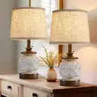 19.5" Farmhouse Bedside Table Lamps ⑧pull chain switch and 19.5" -brown&white