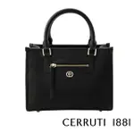 【CERRUTI 1881】義大利頂級小牛皮手提包側背包(黑色 CEBA06677M)