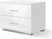ALFORDSON Bedside Table High Gloss Storage Nightstand Cabinet Chest with 2 Drawers Sofa Side End Table Storage Organizer for Hallway, Bedroom and Living Room (Eitel White, 59cm x 40cm x 51cm)