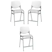 Home Square Plastic Counter Stool in White/Light Gray - Set of 3