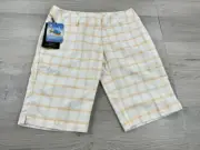 Adidas Shorts Womens 6 White Orange Golf Active Casual Climalite Bermuda Plaid
