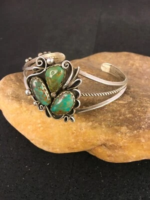Native American Indian Turquoise Navajo Sterling Silver Bracelet 08845