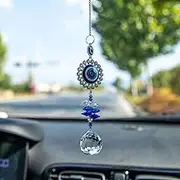 MENGSOOD Evil Eye Car Hanging Ornament for Rear View Mirror - Good Luck Charm Window Sun Catcher Amulet for Protection & Blessing (1pcs Round Blue)